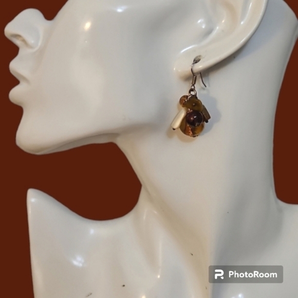 VTG Glass Shell Bead Cluster Festival Dangle Hook Earrings - Picture 1 of 4